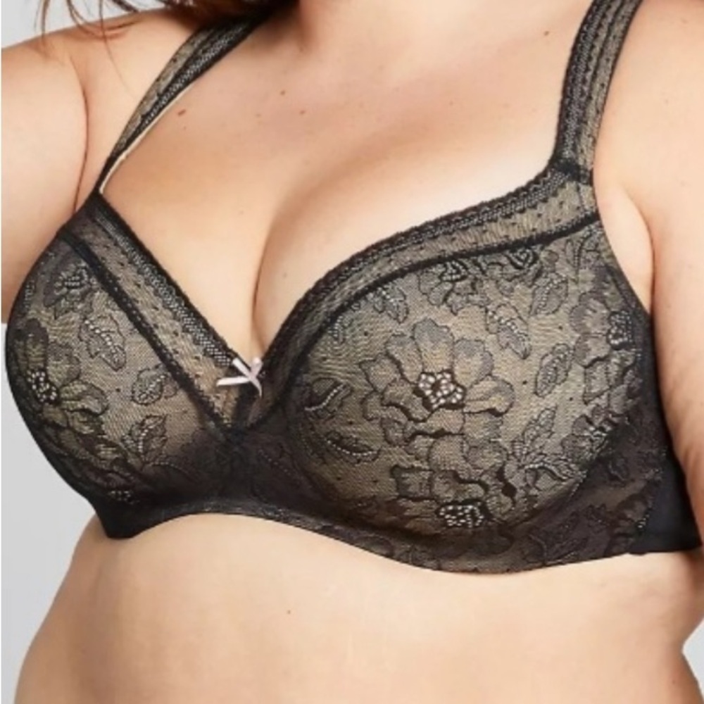 Cacique NWT Modern Lace Lightly Lined Balconette Bra 38D Black Lace Coquette